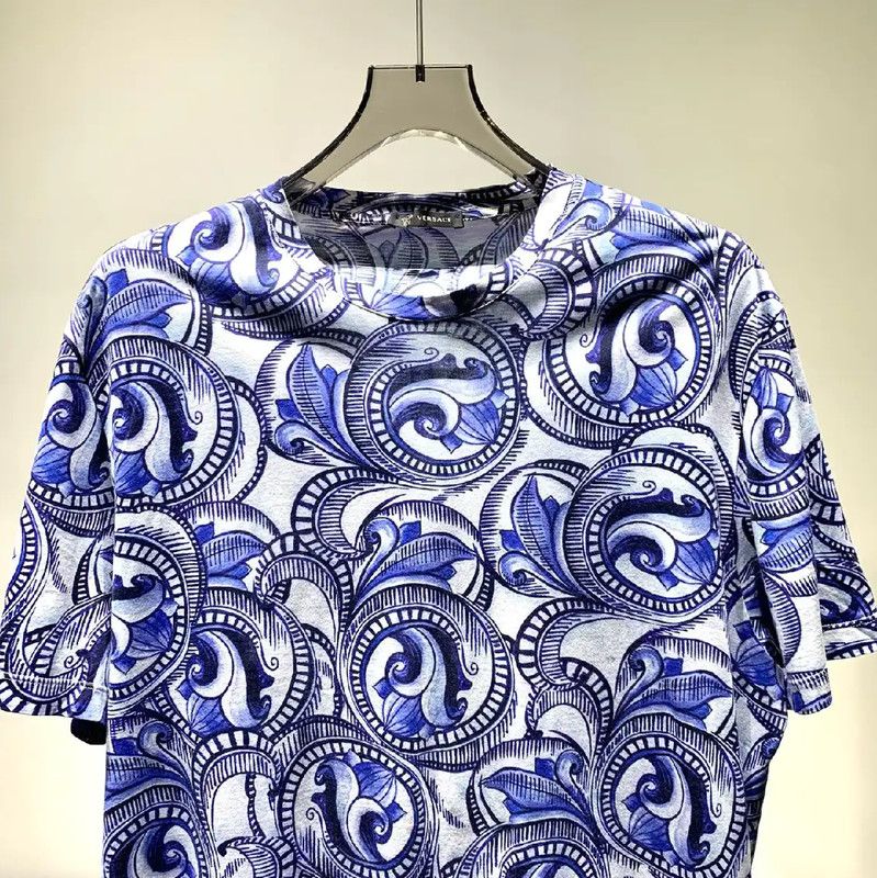 Versace Versace Blue Cotton XXXL Men's T-Shirt 0089 Size US XXL / EU 58 / 5 - 3 Thumbnail