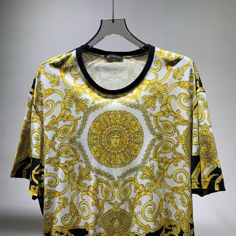 Versace Versace Men's White Cotton T-Shirt with Gold Design 0089 Size US XXL / EU 58 / 5 - 6 Thumbnail