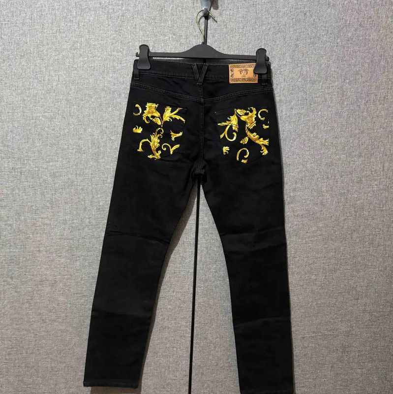 Versace Versace M Black Leather Logo Casual Pants 0089 Size US 32 / EU 48 - 2 Thumbnail