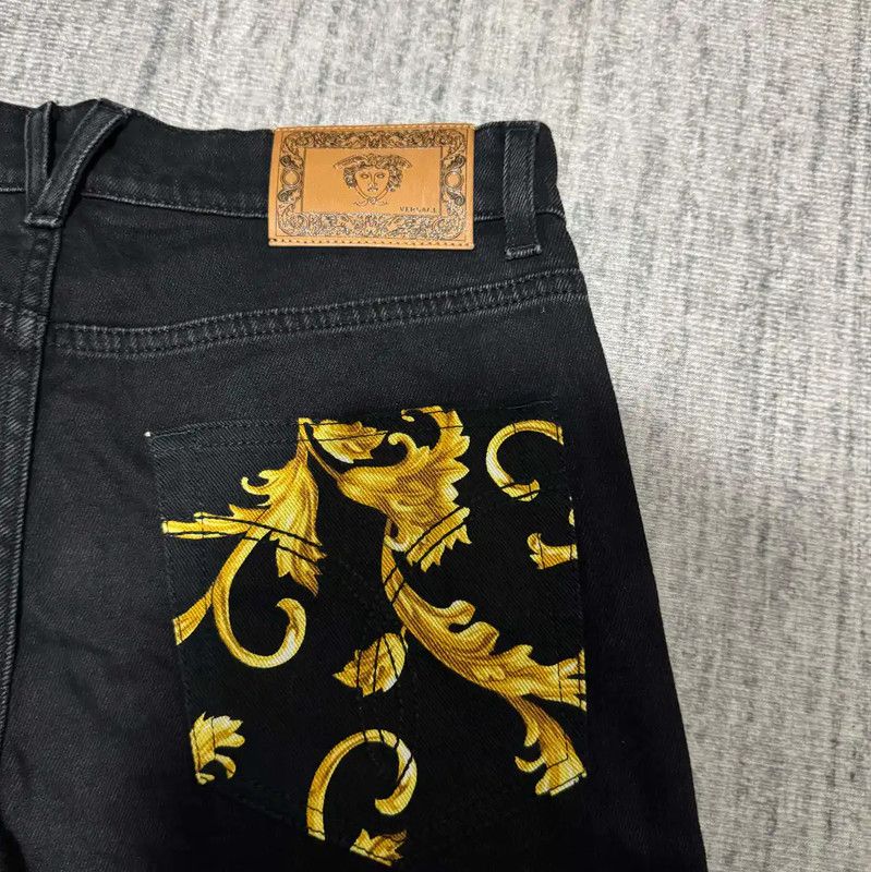 Versace Versace M Black Leather Logo Casual Pants 0089 Size US 32 / EU 48 - 3 Thumbnail