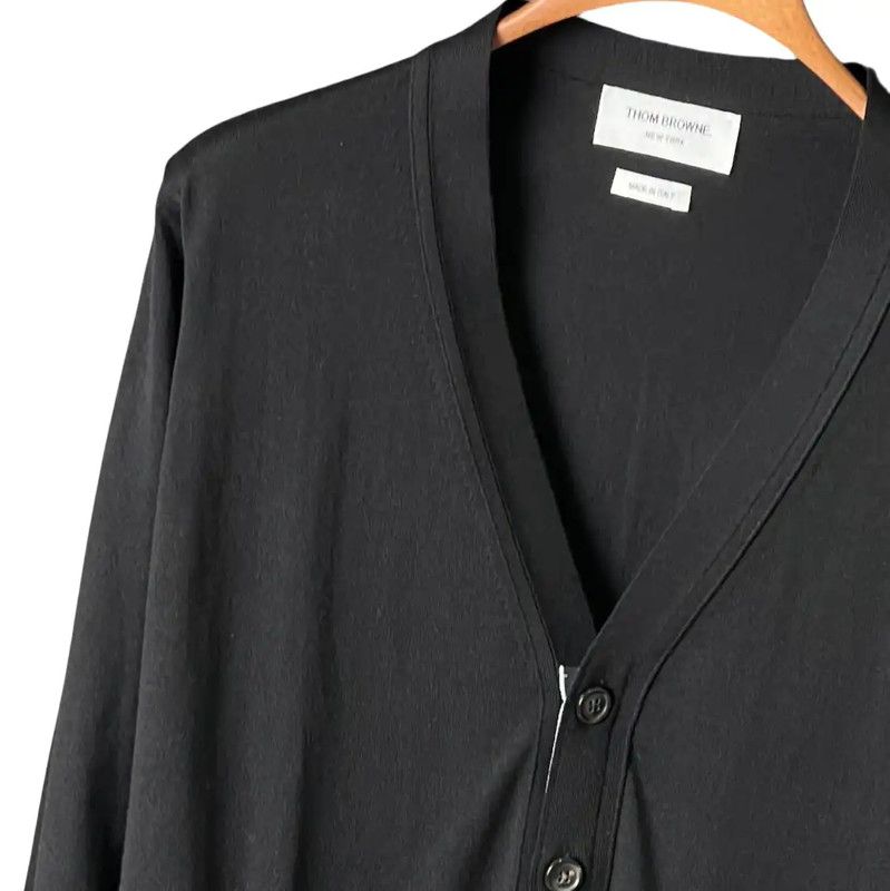 Thom Browne Thom Browne Black Wool Logo Cardigan for Men 0089 Size US XL / EU 56 / 4 - 5 Thumbnail