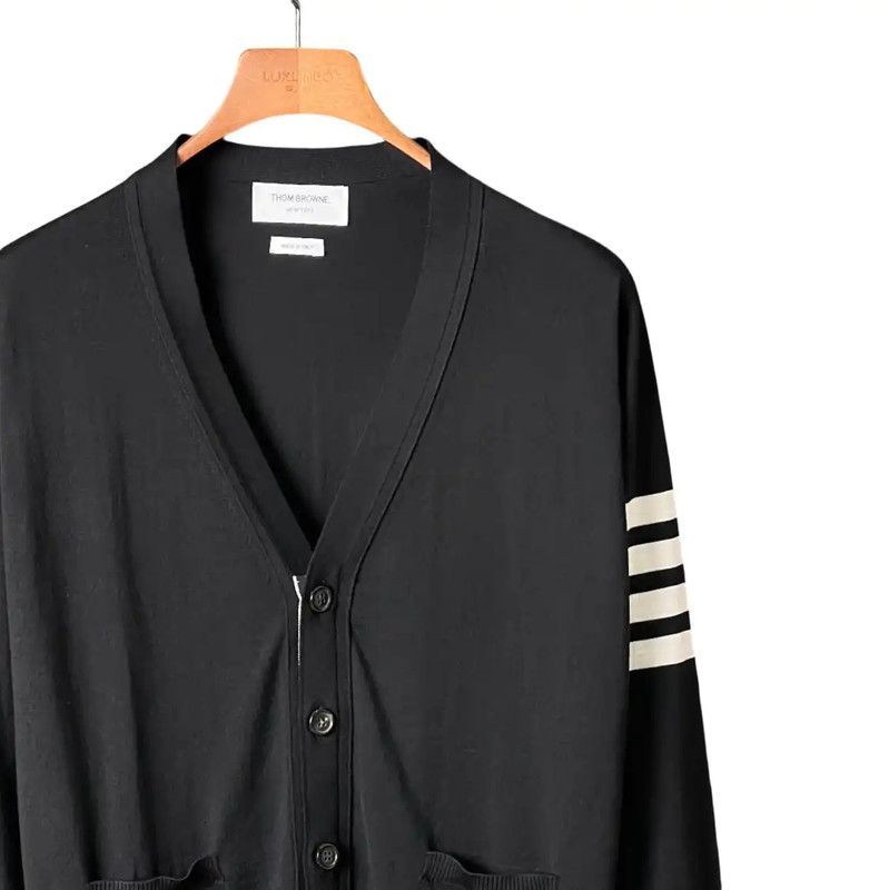 Thom Browne Thom Browne Black Wool Logo Cardigan for Men 0089 Size US XL / EU 56 / 4 - 3 Thumbnail