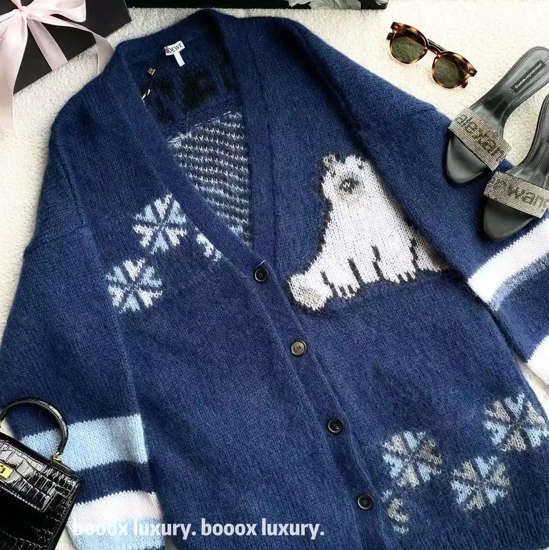 Loewe Loewe Deep Blue Mohair Women's Cardigan 0089 Size S / US 4 / IT 40 - 4 Thumbnail