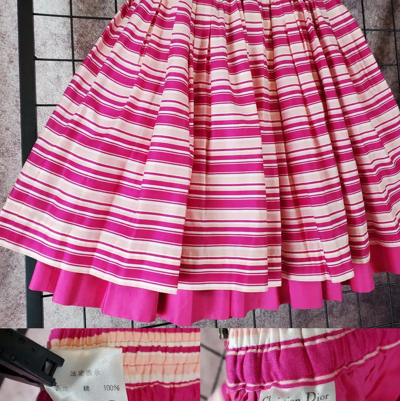 Dior Dior Pleated Skirt in Spring Pink Stripes 0089 Size 26" / US 2 / IT 38 - 3 Thumbnail