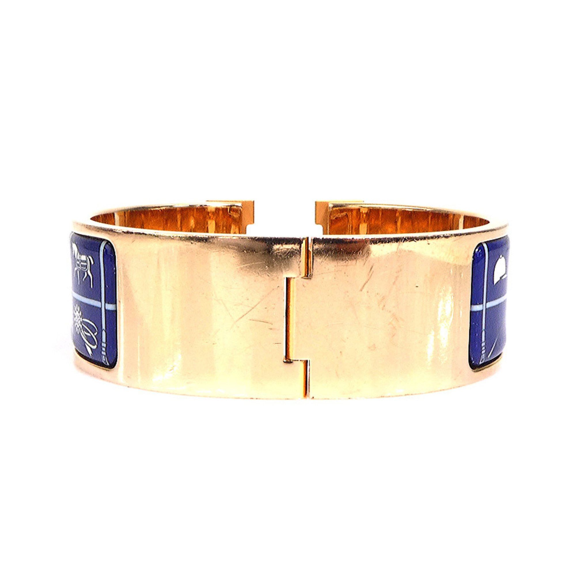 Hermes Hermes Hermès Click-Clack Bangle Bracelet in Metal, Enamel, Gold, Blue, and Off-White, Women's, e61067a Size ONE SIZE - 3 Thumbnail