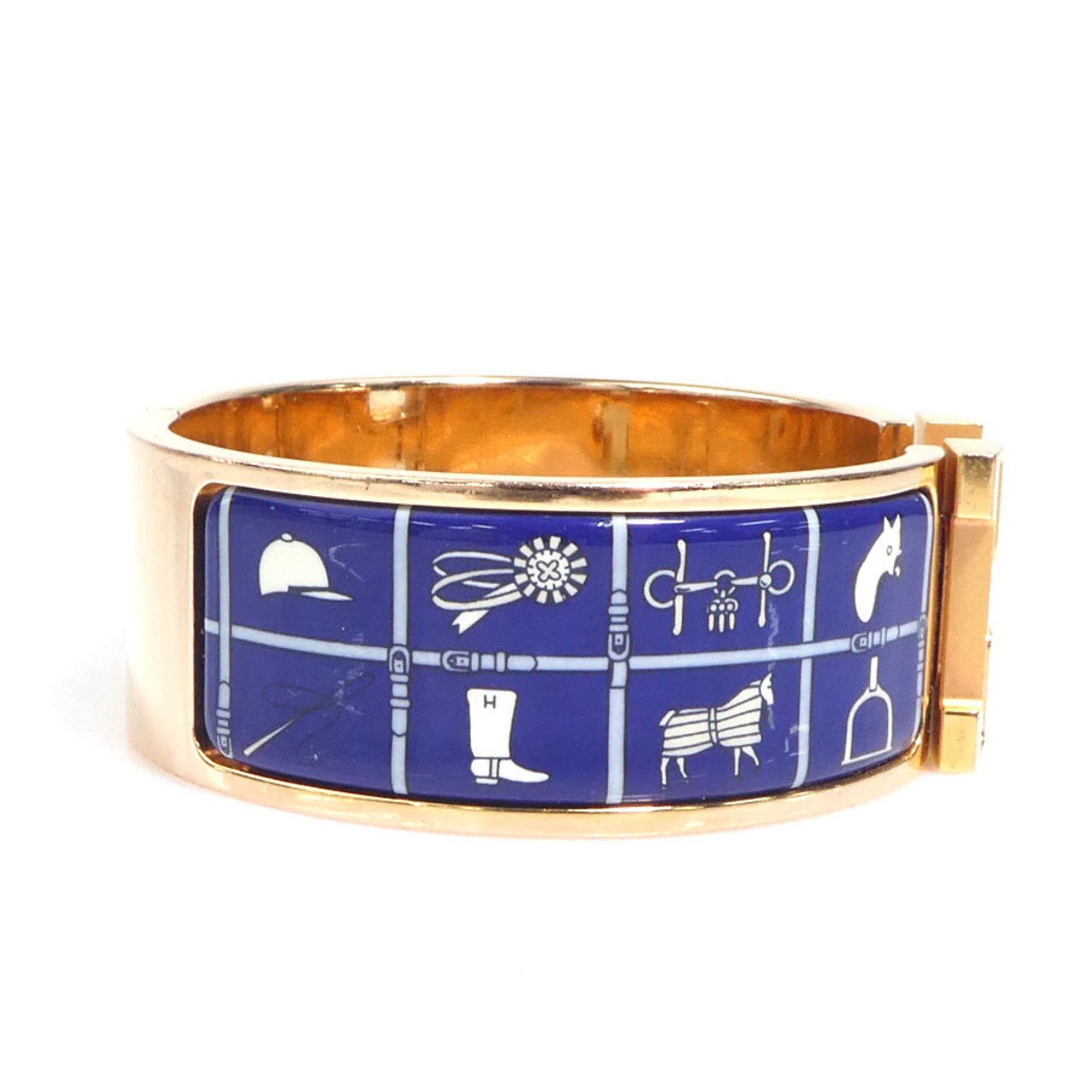 Hermes Hermes Hermès Click-Clack Bangle Bracelet in Metal, Enamel, Gold, Blue, and Off-White, Women's, e61067a Size ONE SIZE - 2 Thumbnail