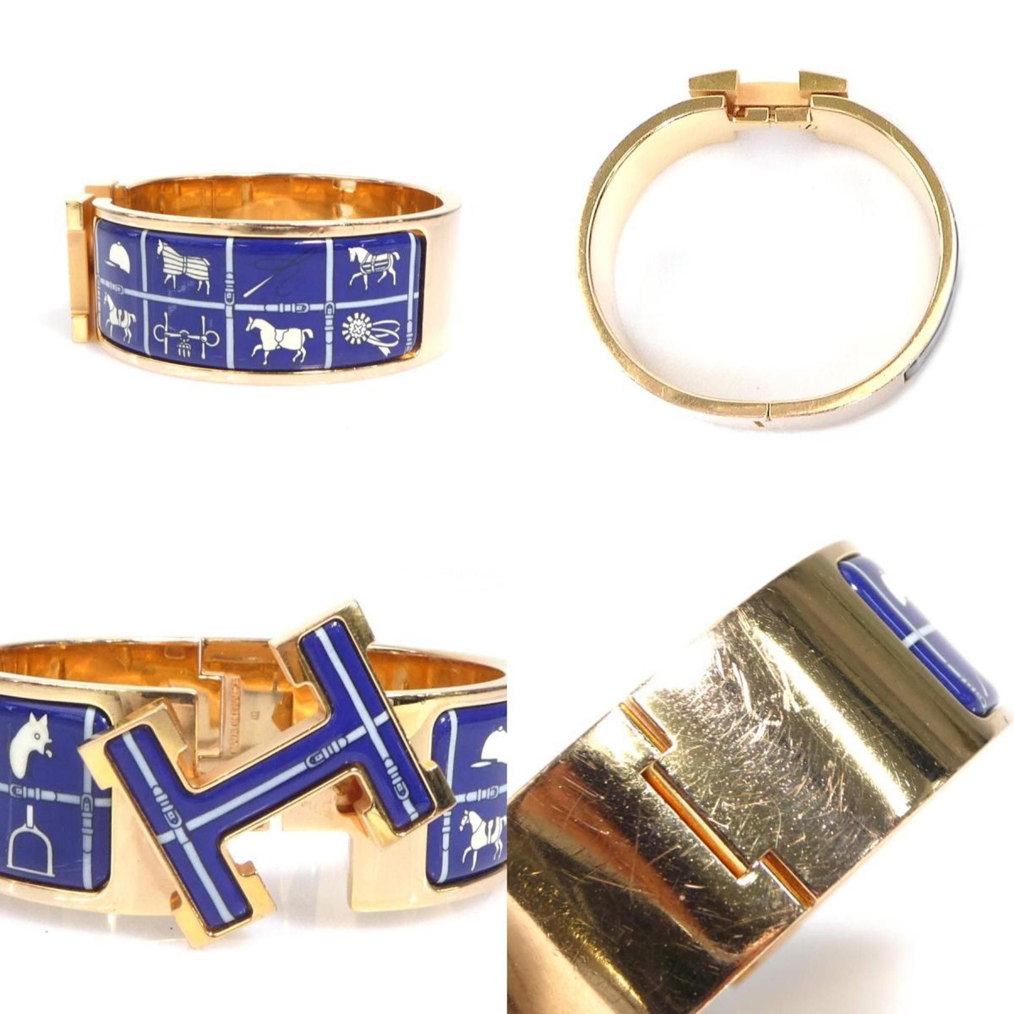 Hermes Hermes Hermès Click-Clack Bangle Bracelet in Metal, Enamel, Gold, Blue, and Off-White, Women's, e61067a Size ONE SIZE - 4 Thumbnail