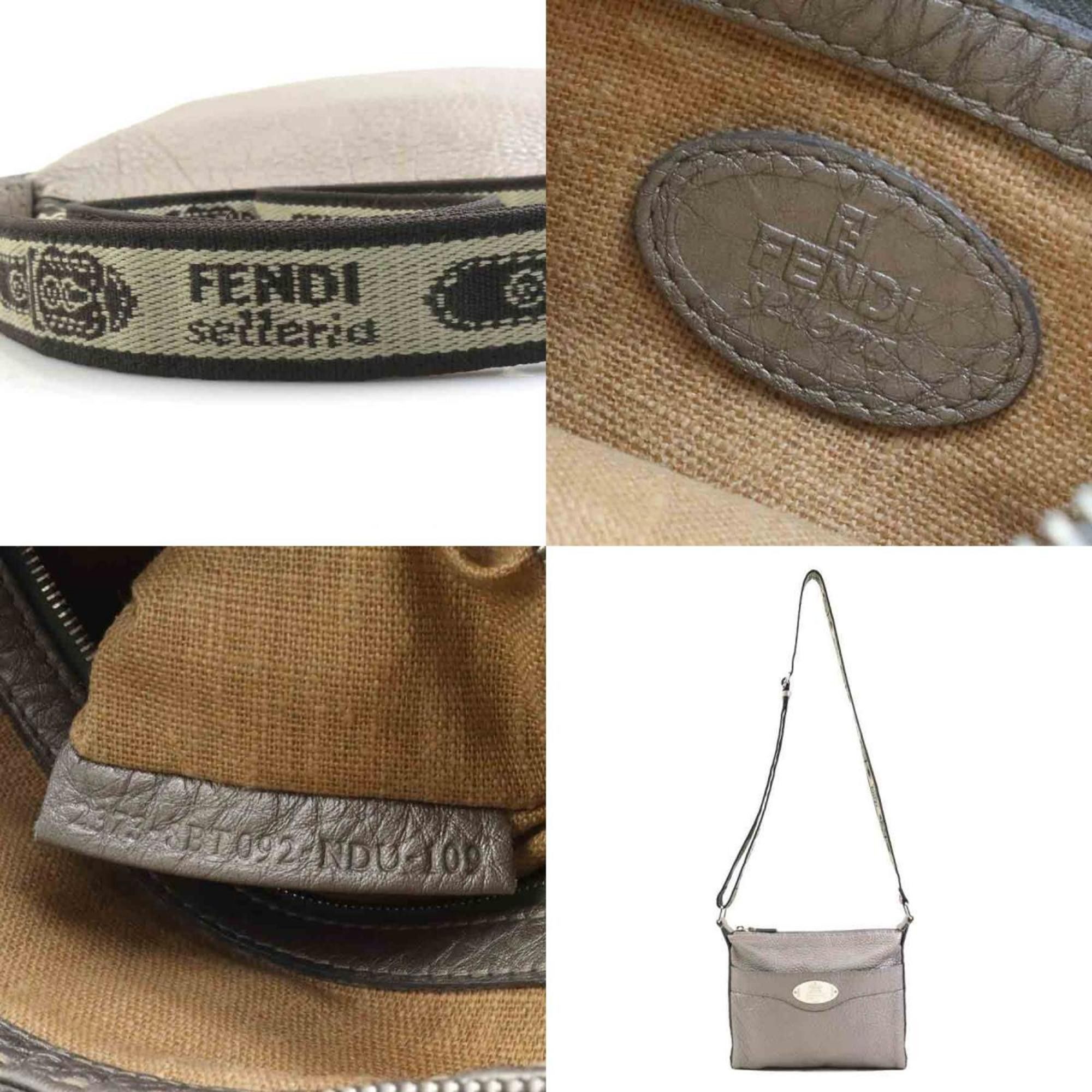 Fendi Fendi Selleria Shoulder Bag in Leather, Canvas, Metallic Gray, and Silver, Women's, 2373-8BT092, e61056a Size ONE SIZE - 5 Thumbnail