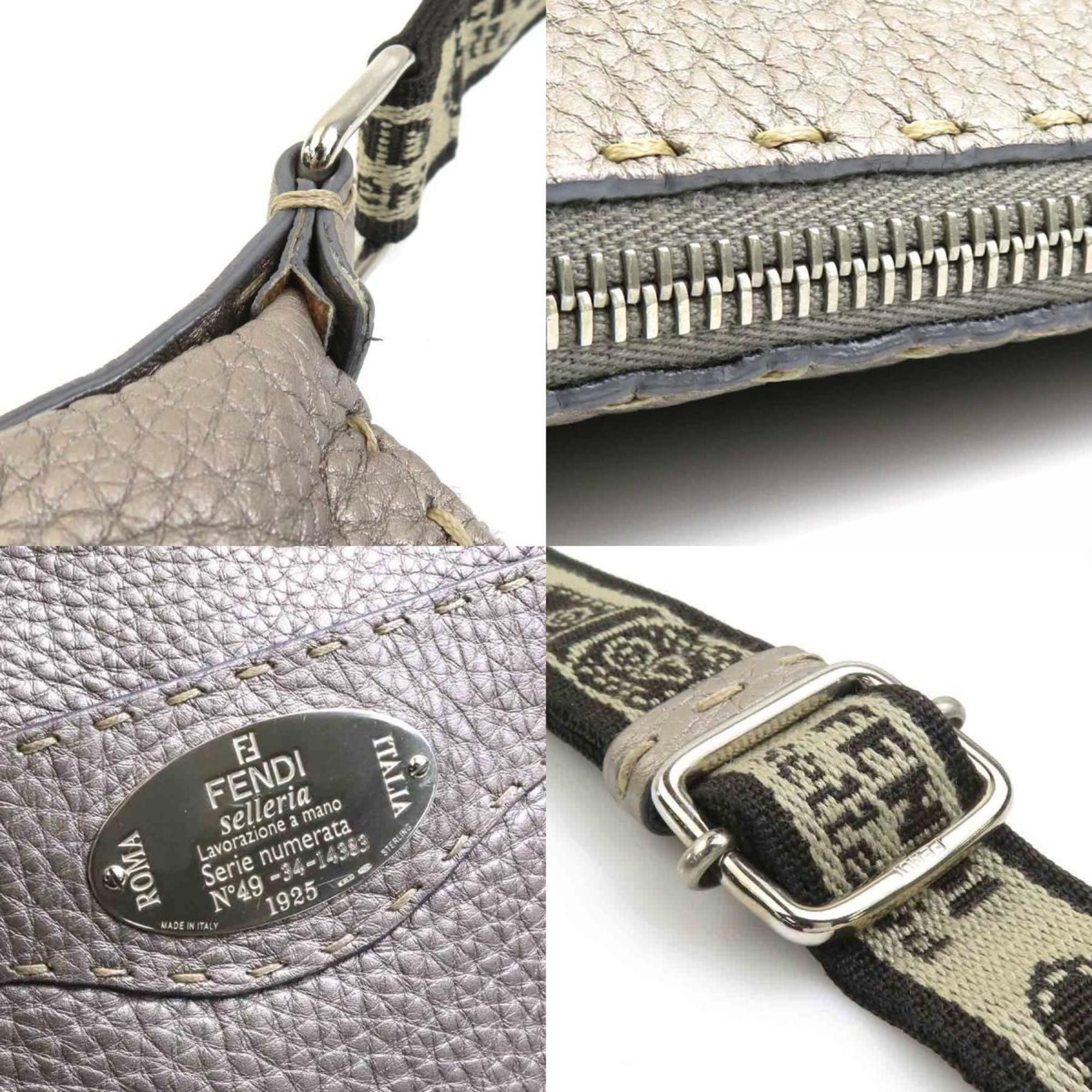 Fendi Fendi Selleria Shoulder Bag in Leather, Canvas, Metallic Gray, and Silver, Women's, 2373-8BT092, e61056a Size ONE SIZE - 4 Thumbnail