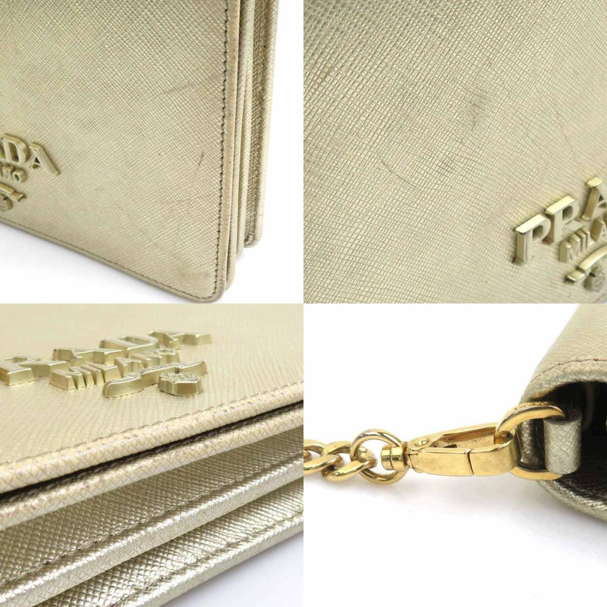 Prada Prada Shoulder Bag with Chain Wallet, Leather, Metal, and Gold, Women's, e61055a Size ONE SIZE - 4 Thumbnail