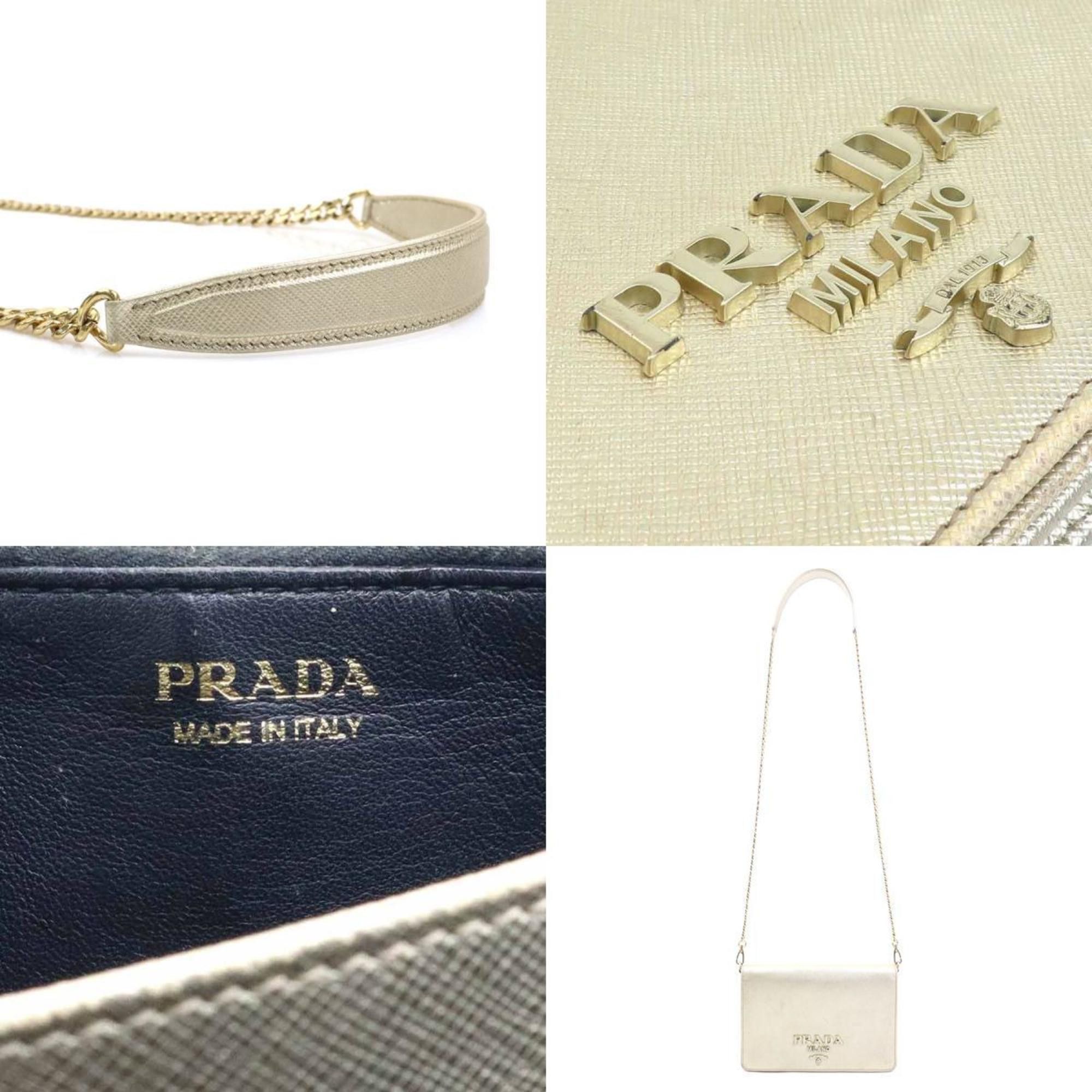 Prada Prada Shoulder Bag with Chain Wallet, Leather, Metal, and Gold, Women's, e61055a Size ONE SIZE - 5 Thumbnail