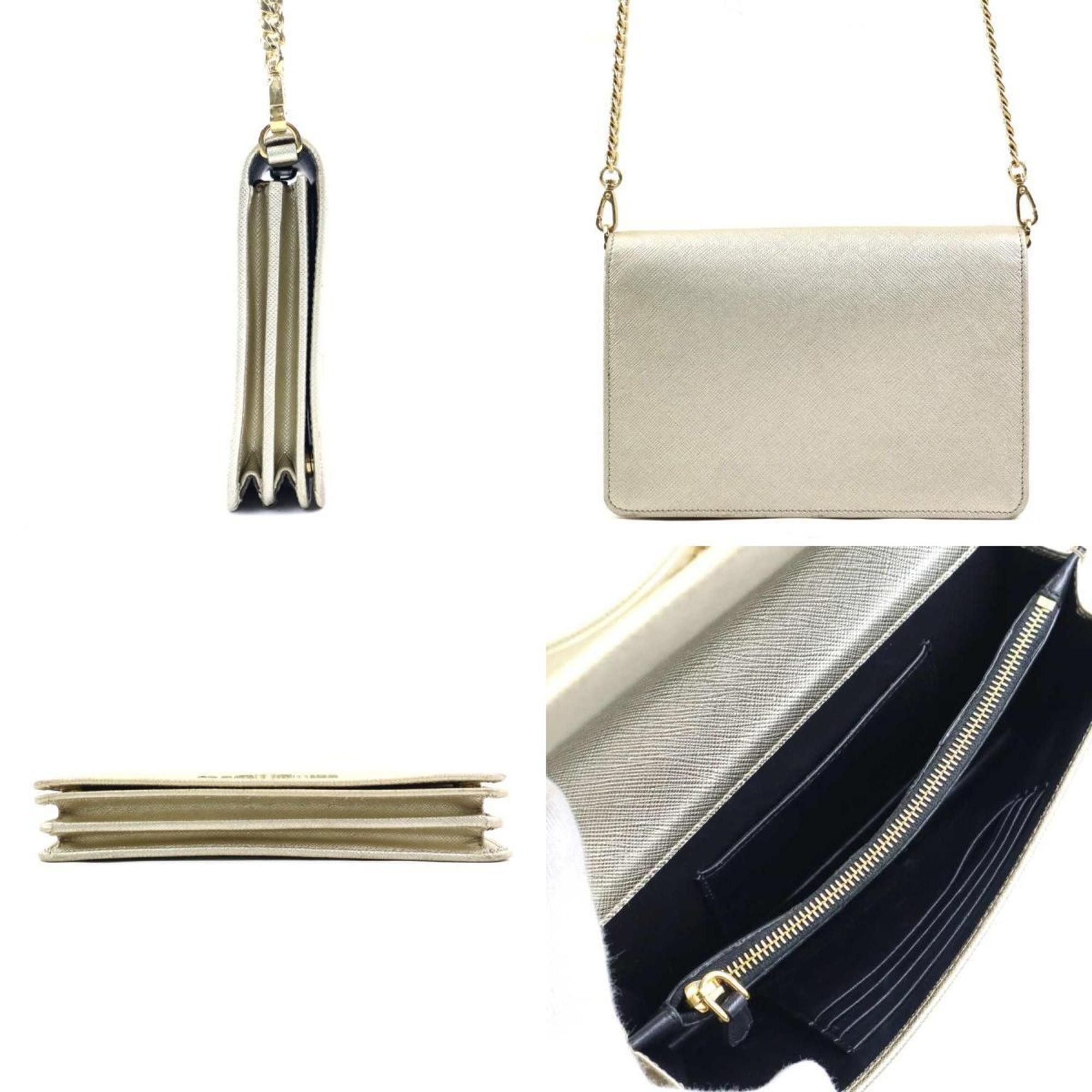 Prada Prada Shoulder Bag with Chain Wallet, Leather, Metal, and Gold, Women's, e61055a Size ONE SIZE - 2 Thumbnail
