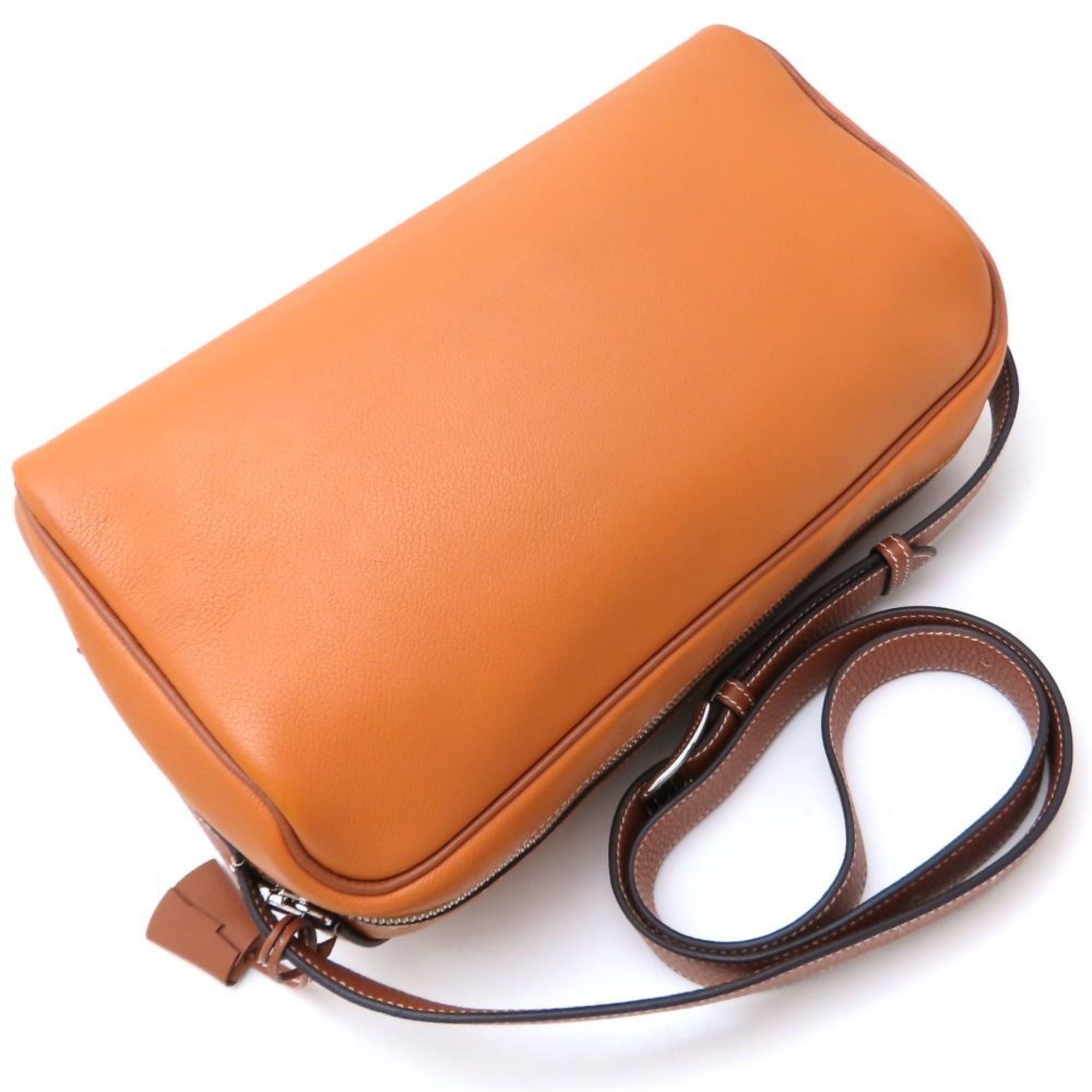 Hermes HERMES Petit Courier Shoulder Bag in Evercolor and Taurillon Clemence Leather Toffee Gold, Women's, 352845 Size ONE SIZE - 3 Thumbnail