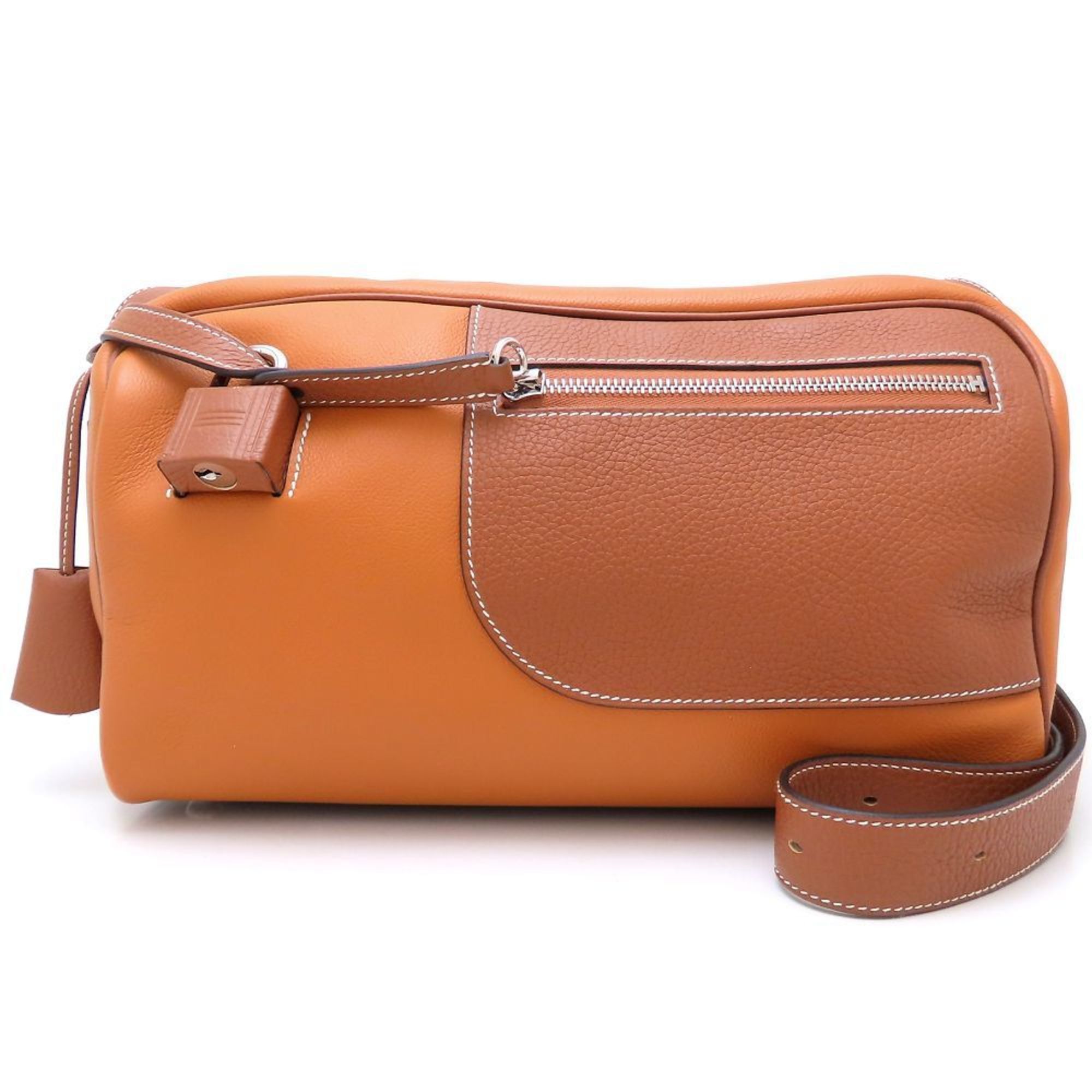 Hermes HERMES Petit Courier Shoulder Bag in Evercolor and Taurillon Clemence Leather Toffee Gold, Women's, 352845 Size ONE SIZE - 10 Thumbnail