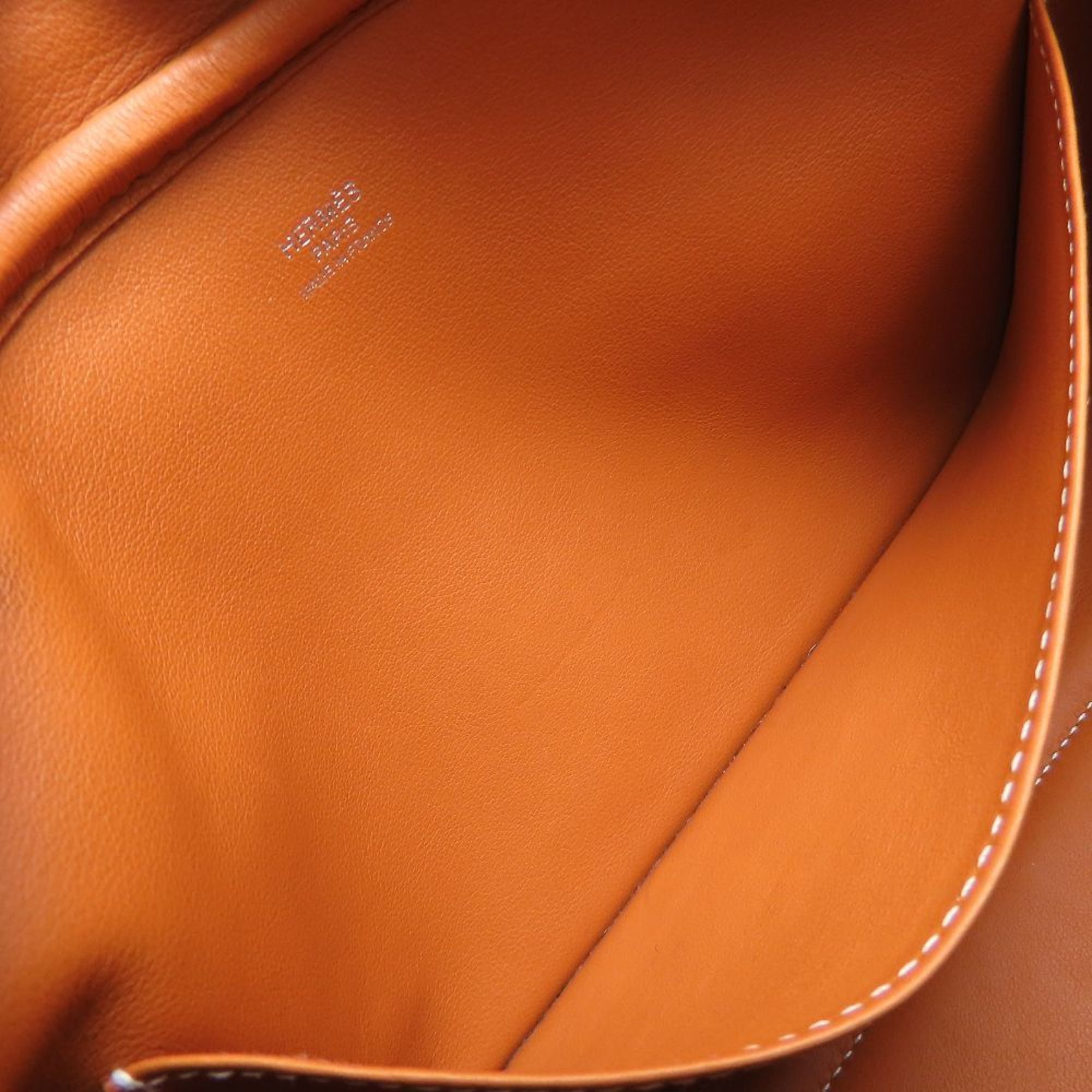Hermes HERMES Petit Courier Shoulder Bag in Evercolor and Taurillon Clemence Leather Toffee Gold, Women's, 352845 Size ONE SIZE - 9 Thumbnail