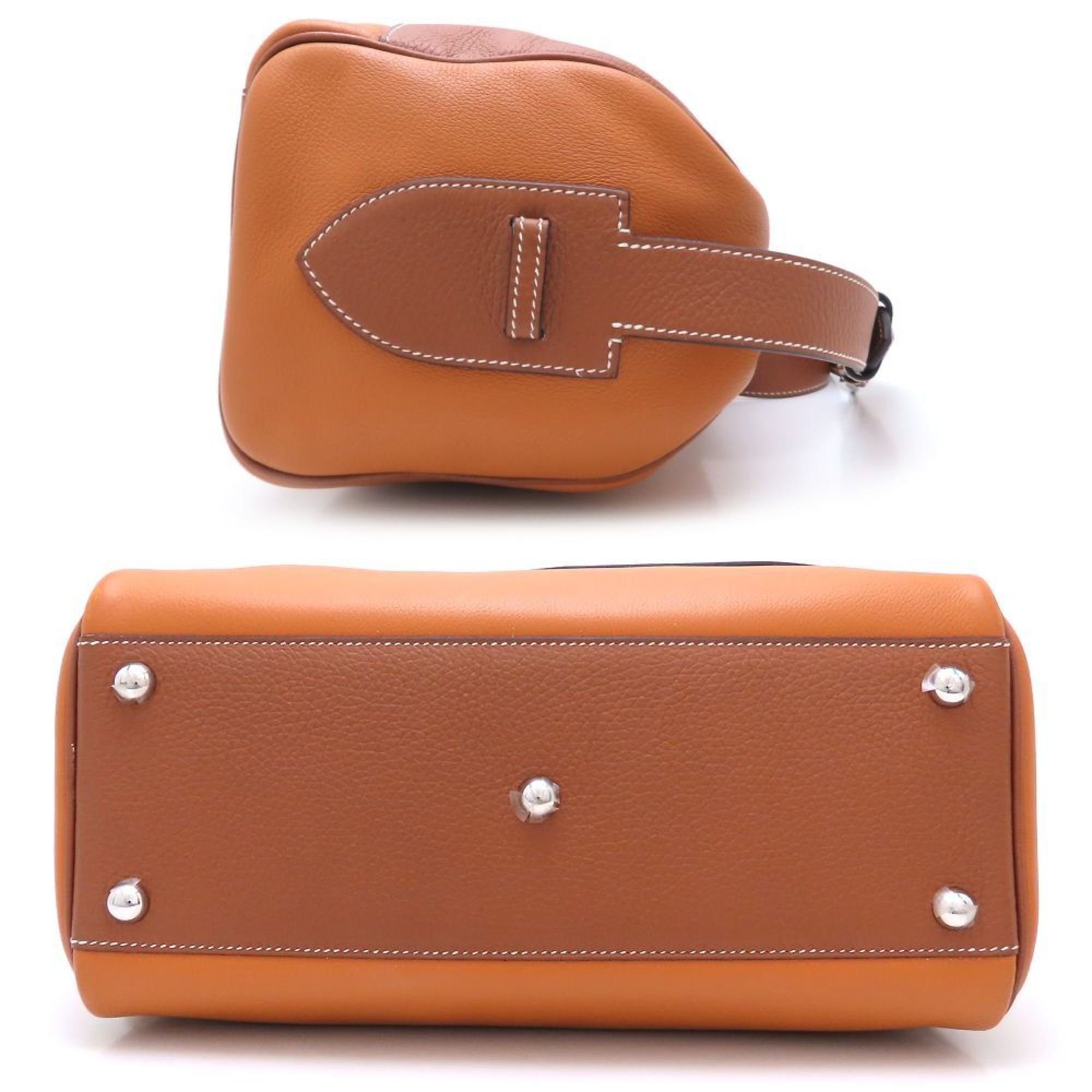 Hermes HERMES Petit Courier Shoulder Bag in Evercolor and Taurillon Clemence Leather Toffee Gold, Women's, 352845 Size ONE SIZE - 2 Thumbnail