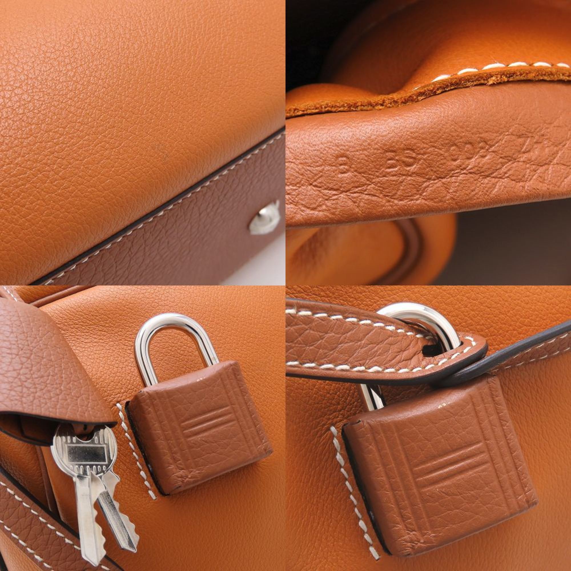 Hermes HERMES Petit Courier Shoulder Bag in Evercolor and Taurillon Clemence Leather Toffee Gold, Women's, 352845 Size ONE SIZE - 6 Thumbnail