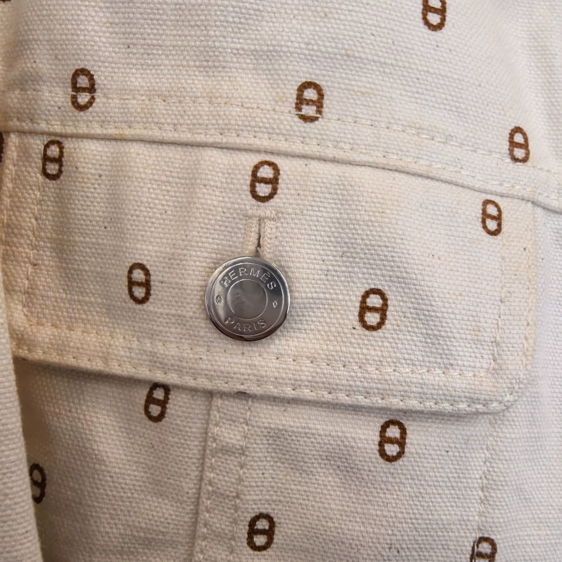 Hermes Hermes White Denim Jacket with Pig Nose Pattern - dmc Size US S / EU 44-46 / 1 - 2 Thumbnail