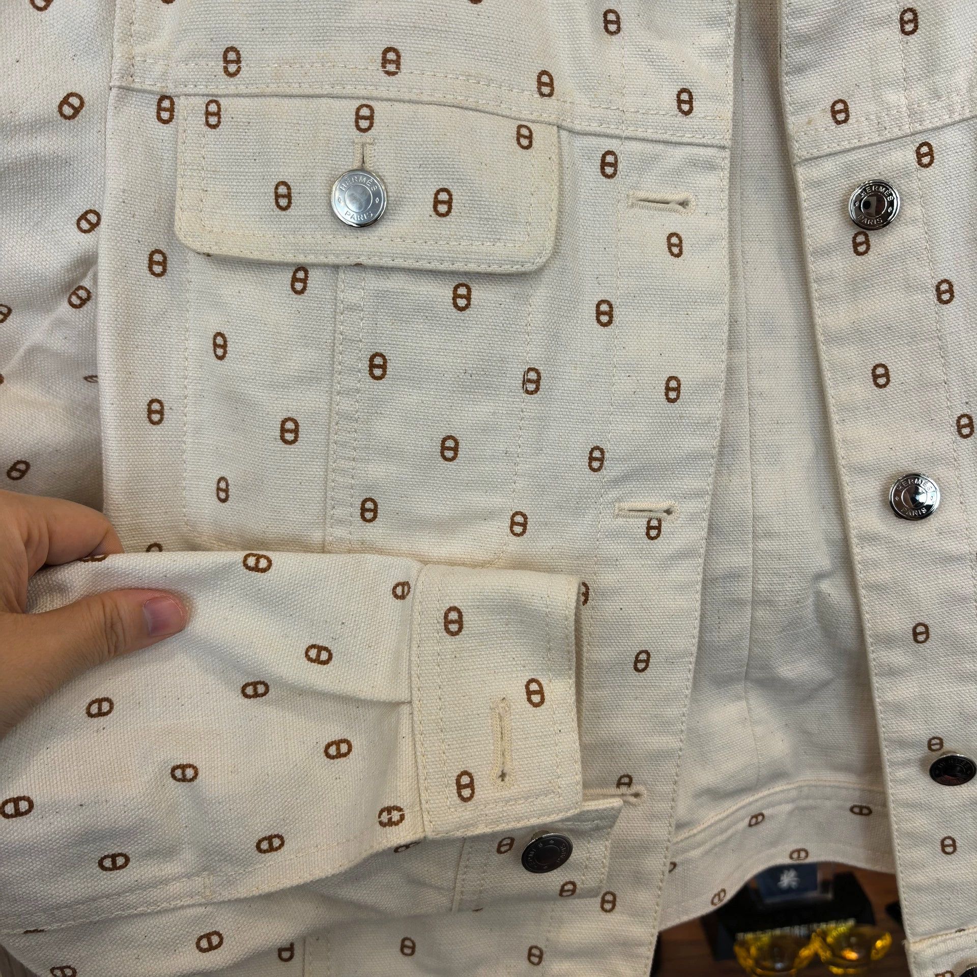 Hermes Hermes White Denim Jacket with Pig Nose Pattern - dmc Size US S / EU 44-46 / 1 - 5 Thumbnail