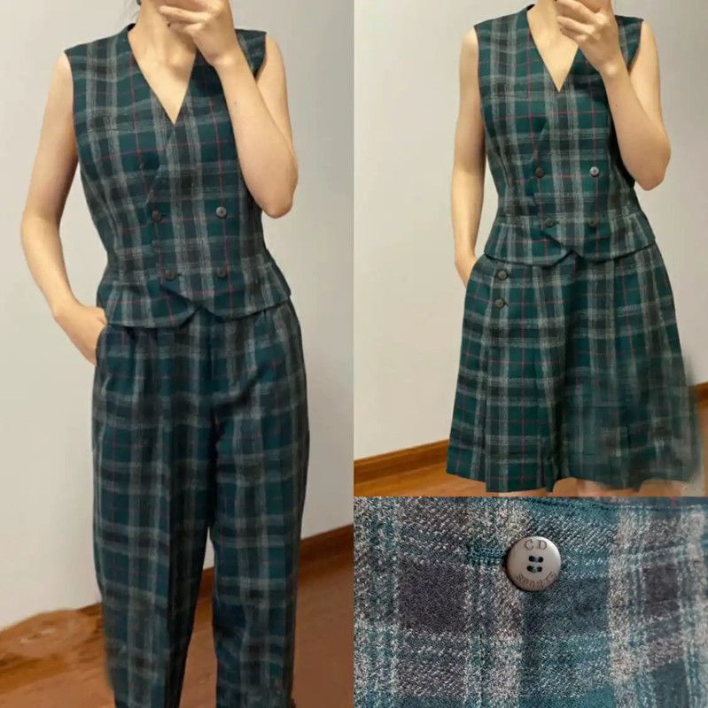 Dior Dior Wool Plaid Sleeveless Cardigan in Green 0089 Size M / US 6-8 / IT 42-44 - 2 Thumbnail