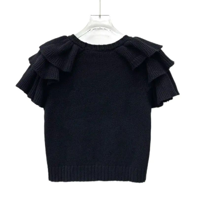 Dior Dior Black Cashmere T-Shirt with Ruffles 0089 Size XS / US 0-2 / IT 36-38 - 2 Thumbnail