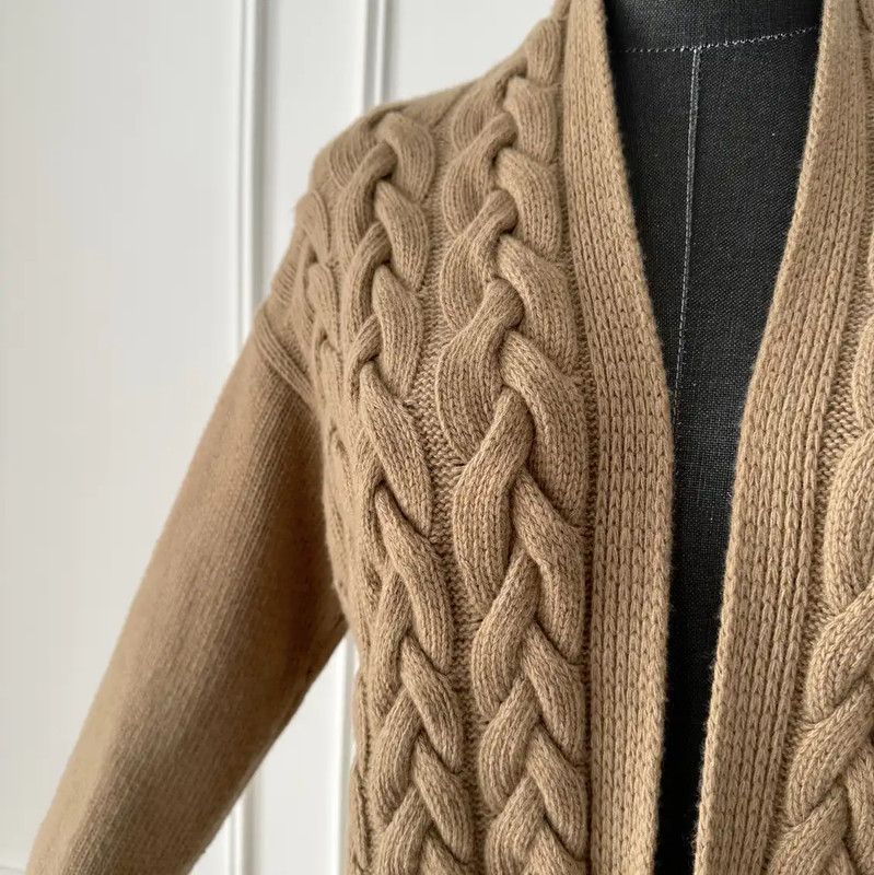 Max Mara MaxMara Beige Women's Cardigan with Braided Knit 0089 Size M / US 6-8 / IT 42-44 - 6 Thumbnail