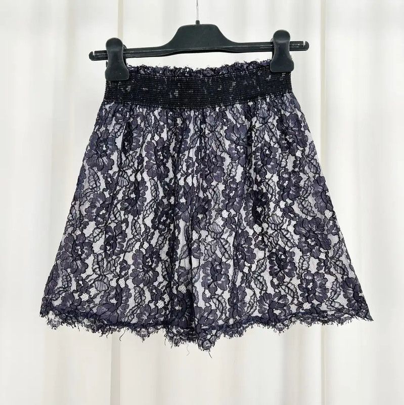 Chanel Chanel Silk Lace A-Line Skirt in Navy Blue 0089 Size 23" - 2 Thumbnail