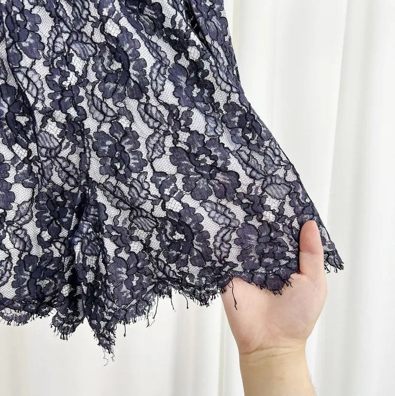 Chanel Chanel Silk Lace A-Line Skirt in Navy Blue 0089 Size 23" - 4 Thumbnail