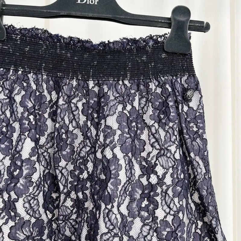 Chanel Chanel Silk Lace A-Line Skirt in Navy Blue 0089 Size 23" - 3 Thumbnail