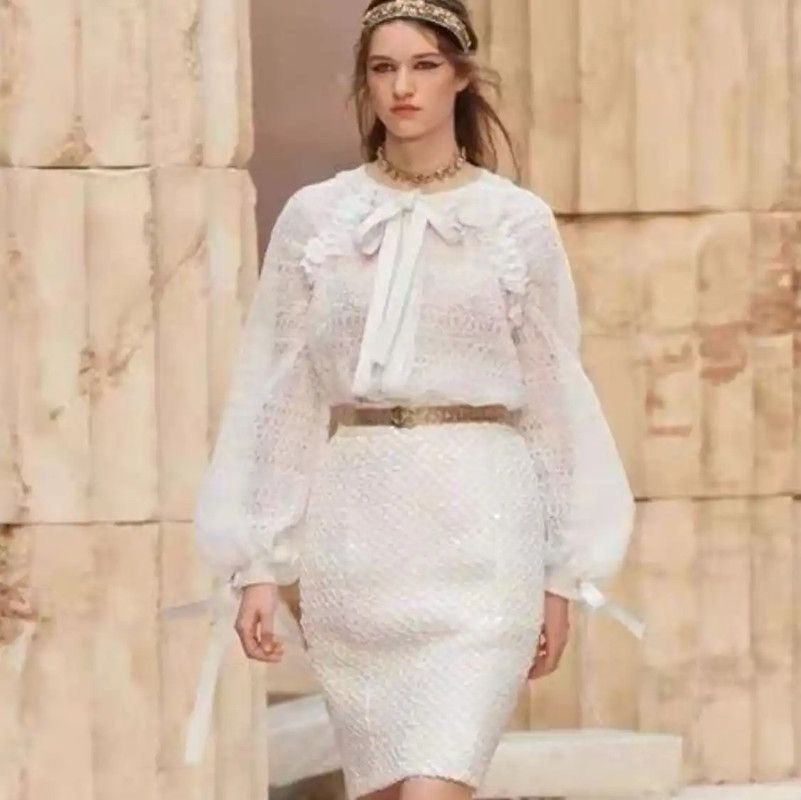 Chanel Chanel White Cotton Women's Skirt 0089 Size 22" - 8 Thumbnail