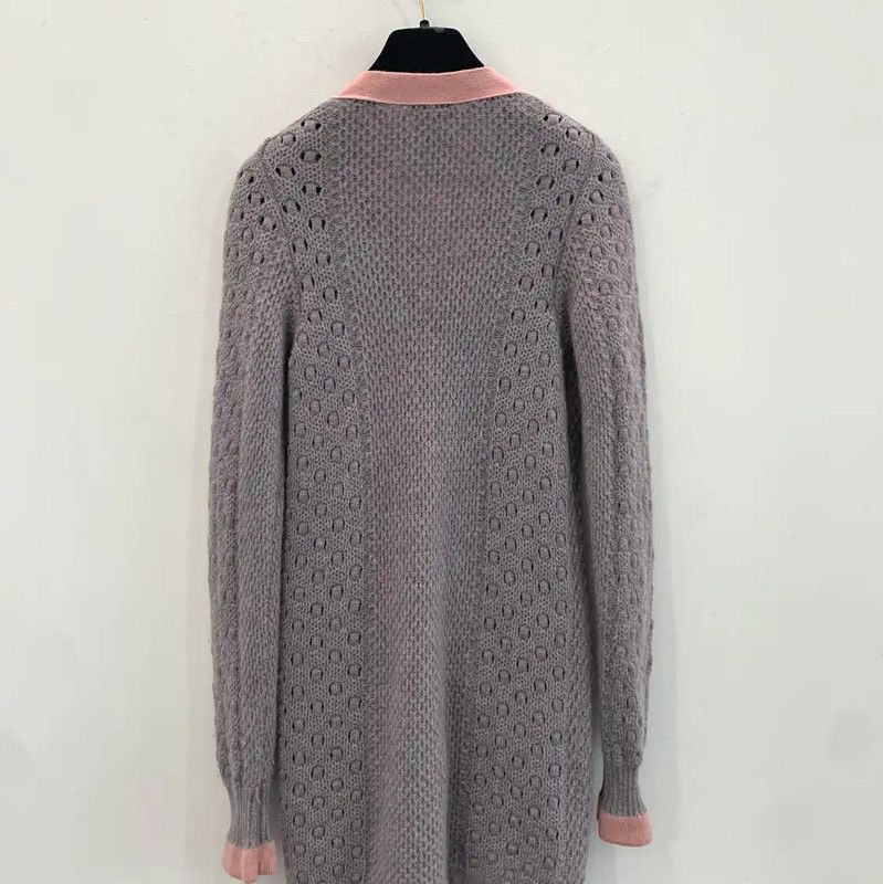 Chanel Chanel Gray Wool Cardigan with Pink Trim 0089 Size XS / US 0-2 / IT 36-38 - 3 Thumbnail