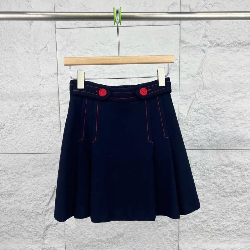 Miu Miu Miu Miu Dark Blue Cotton Skirt with Red Buttons 0089 Size 28" / US 6 / IT 42 - 2 Thumbnail