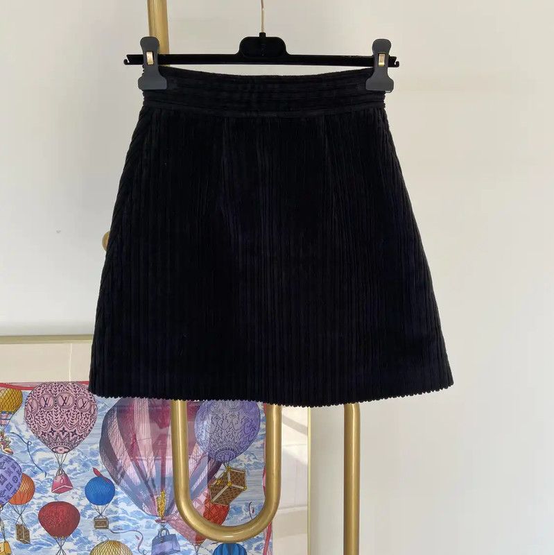 Miu Miu Black Cotton Striped Mini Skirt 0089