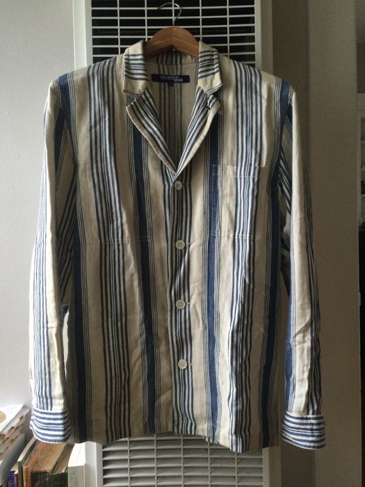 Junya Watanabe Striped Ecru Lightweight Shirt Jacket | Grailed