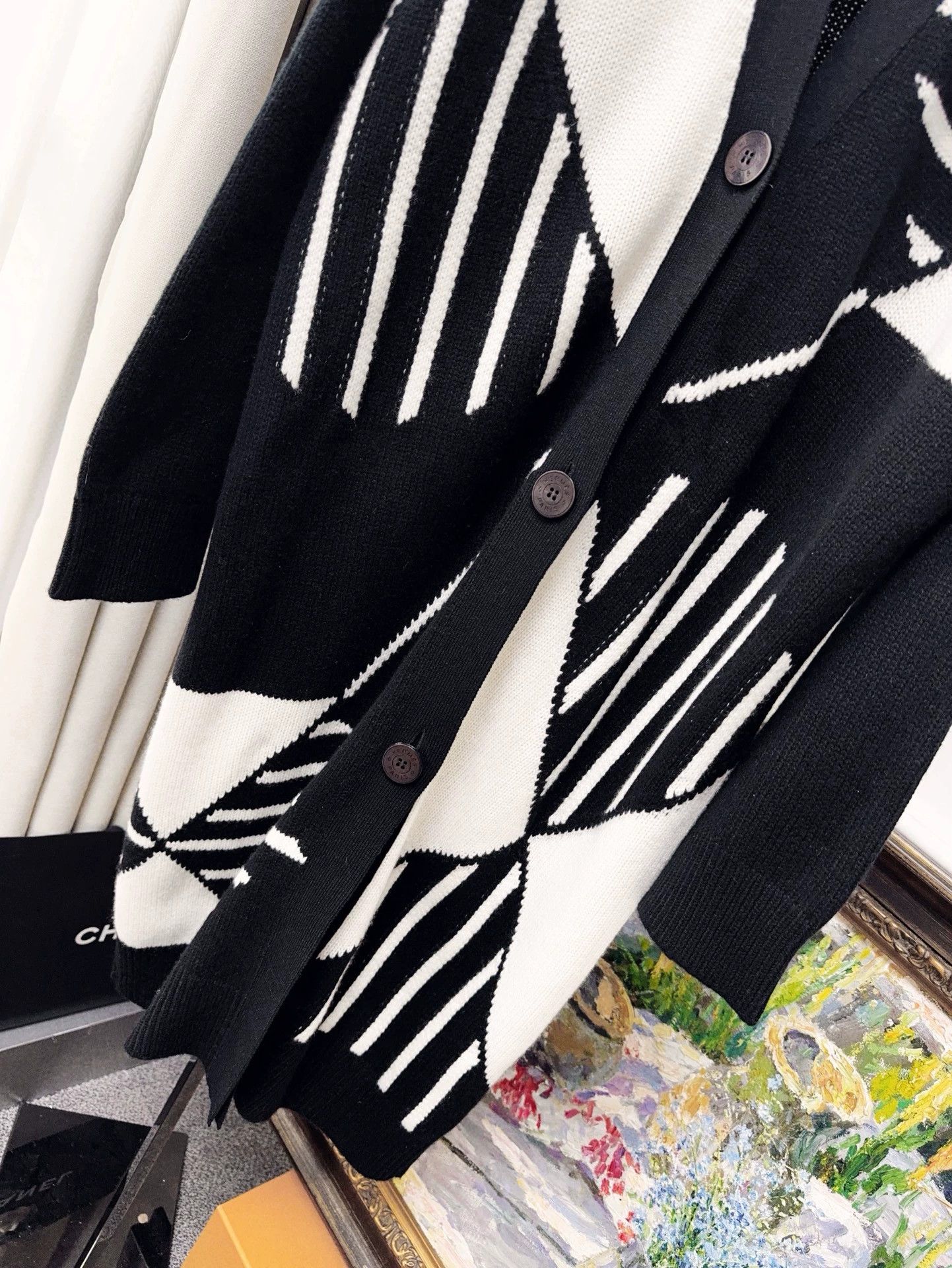 Hermes Hermes Black White Cashmere Cardigan Coat - dmc Size US M / EU 48-50 / 2 - 4 Thumbnail