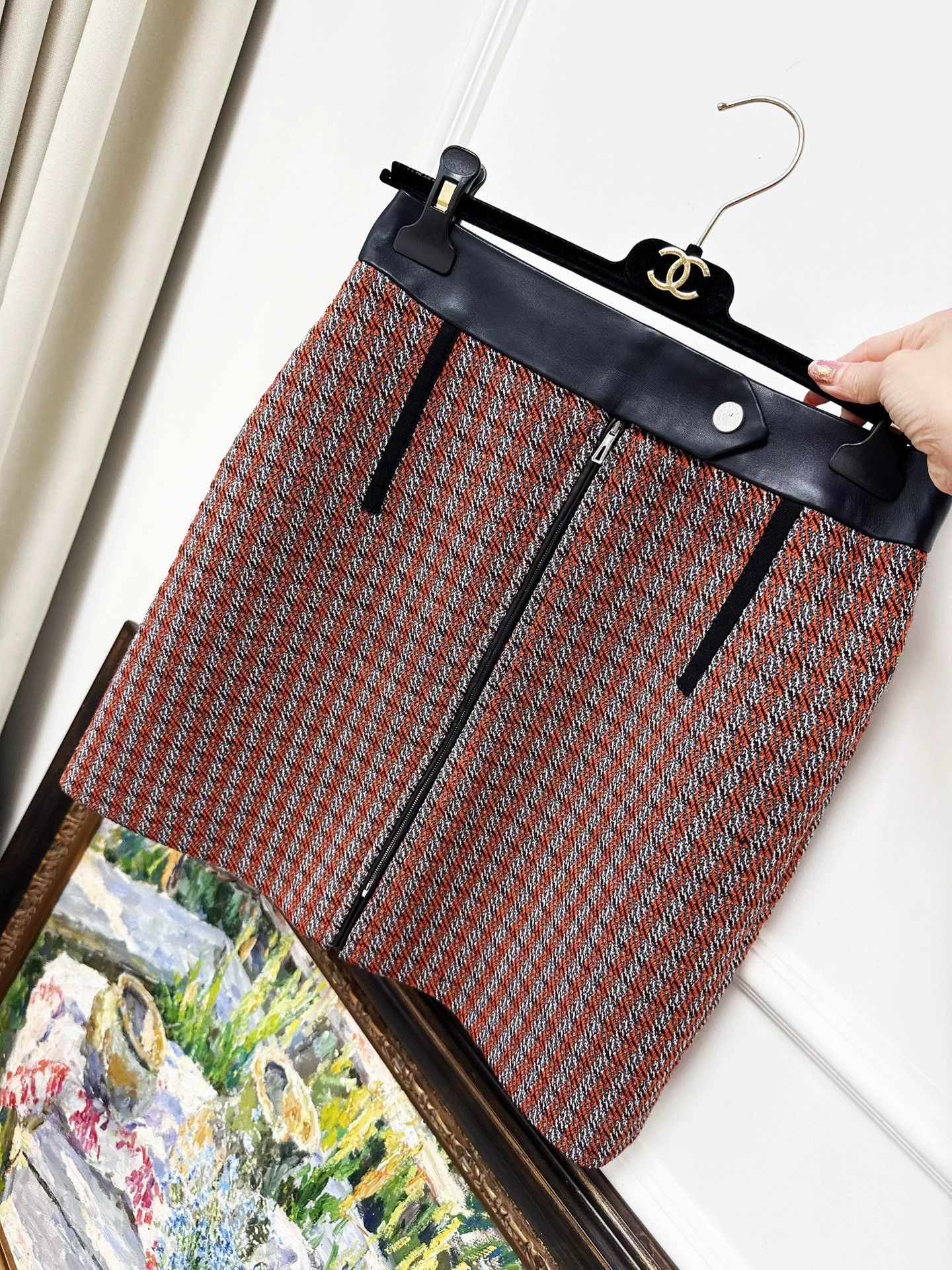 Hermes Hermes Orange Gray Plaid Wool Skirt - dmc Size US 36 / EU 52 - 5 Thumbnail