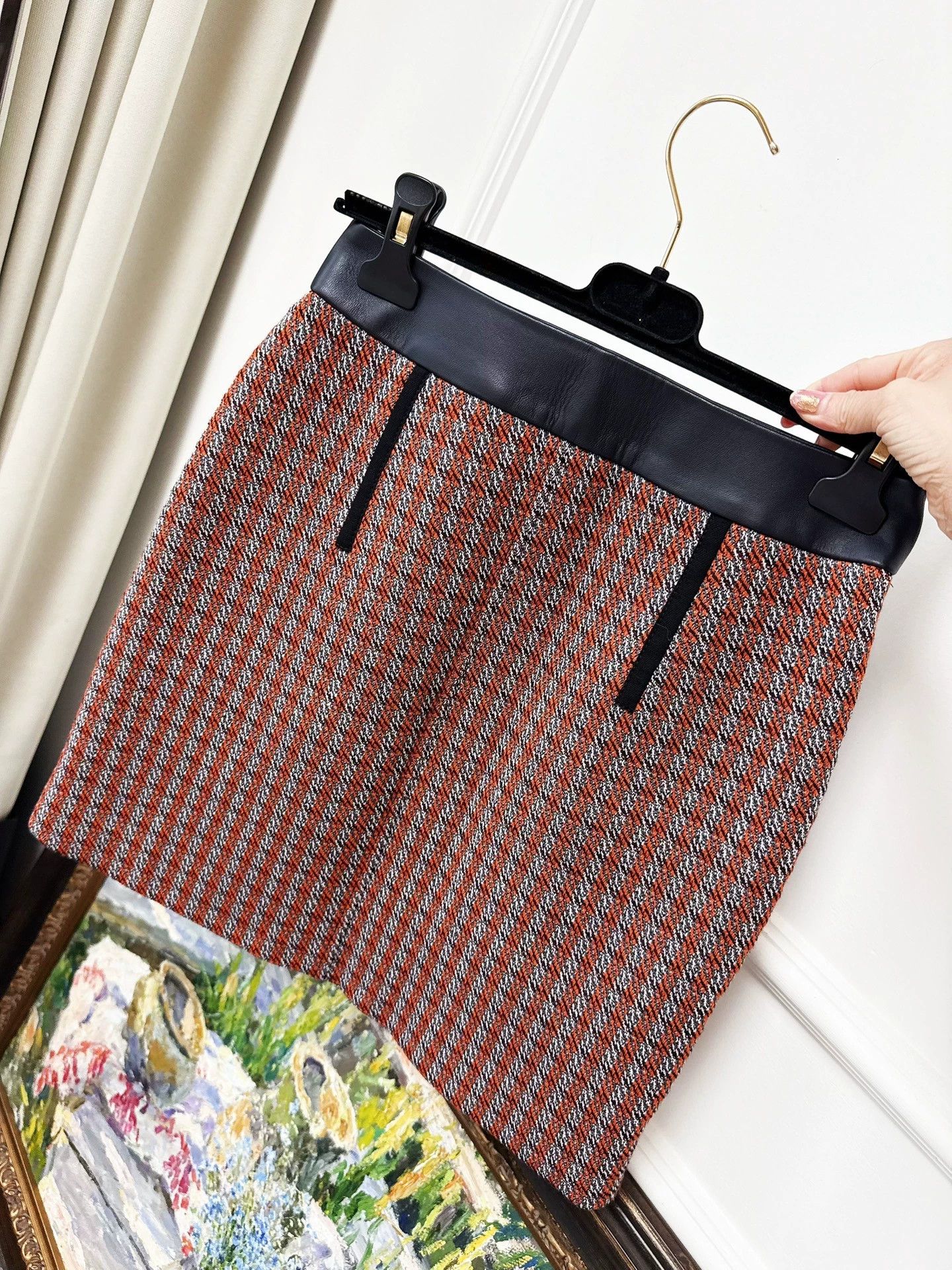 Hermes Hermes Orange Gray Plaid Wool Skirt - dmc Size US 36 / EU 52 - 6 Thumbnail
