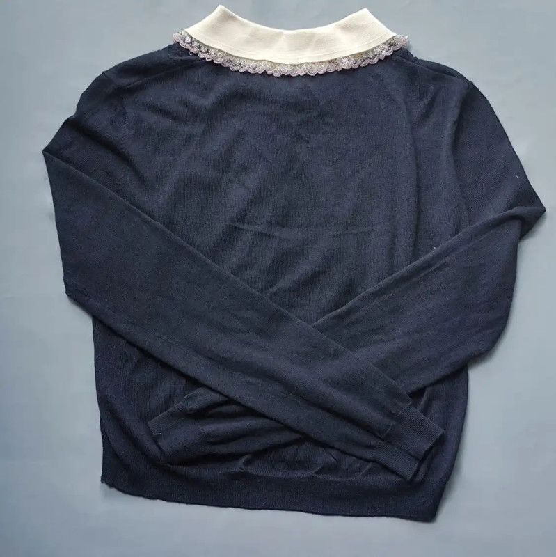 Miu Miu Miu Miu Navy Floral Cashmere Blend Cardigan 0089 Size M / US 6-8 / IT 42-44 - 4 Thumbnail
