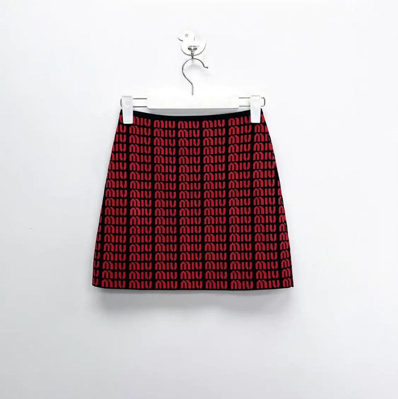 Miu Miu Miu Miu Red Logo A-Line Mini Skirt 0089 Size 23" - 2 Thumbnail