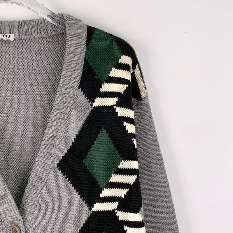 Miu Miu Miu Miu Gray Cardigan with Diamond Pattern 0089 Size M / US 6-8 / IT 42-44 - 3 Thumbnail