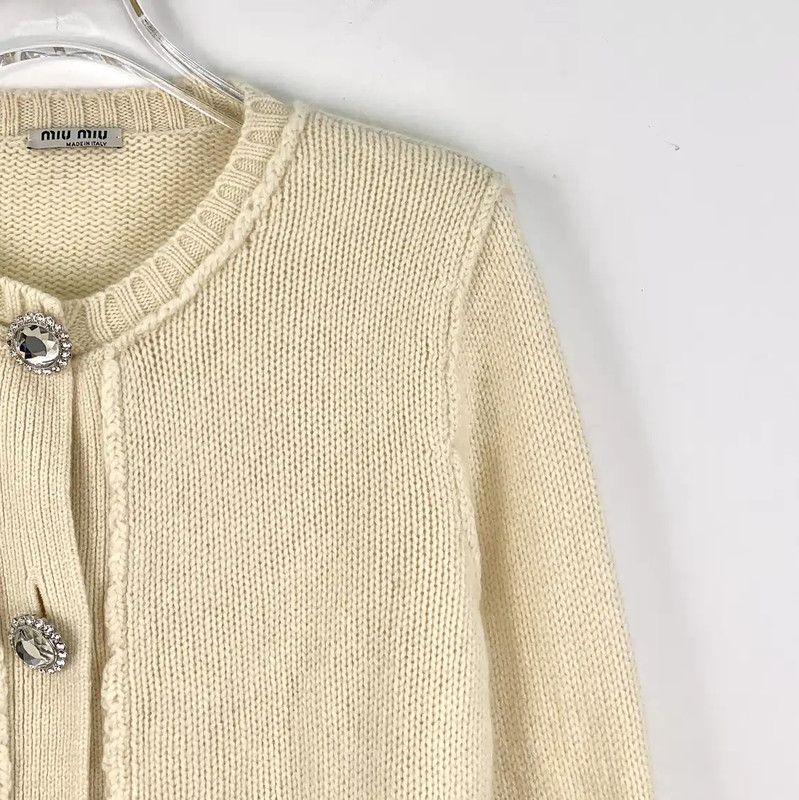 Miu Miu Miu Miu Beige Cashmere Cardigan for Women 0089 Size XS / US 0-2 / IT 36-38 - 3 Thumbnail