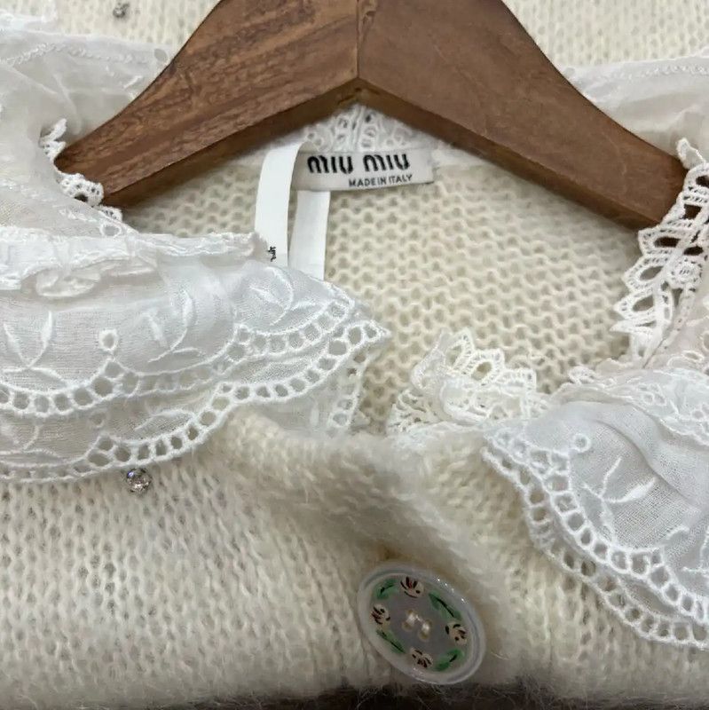 Miu Miu Miu Miu White Wool Cardigan for Women 0089 Size XL / US 12-14 / IT 48-50 - 3 Thumbnail