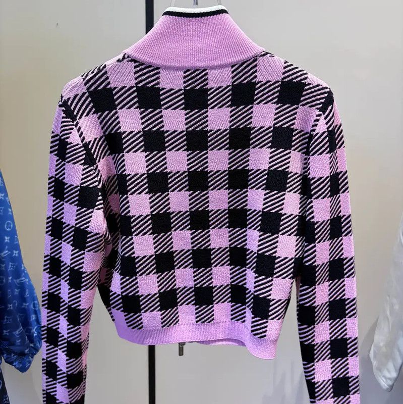 Miu Miu Miu Miu Pink Checkered Cropped Cardigan 0089 Size S / US 4 / IT 40 - 2 Thumbnail