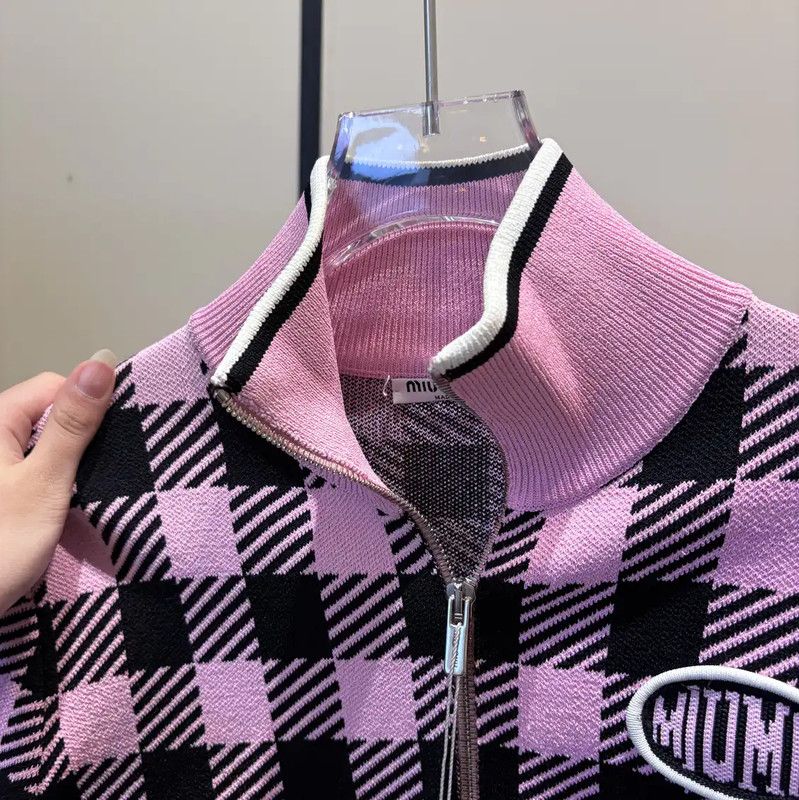 Miu Miu Miu Miu Pink Checkered Cropped Cardigan 0089 Size S / US 4 / IT 40 - 4 Thumbnail