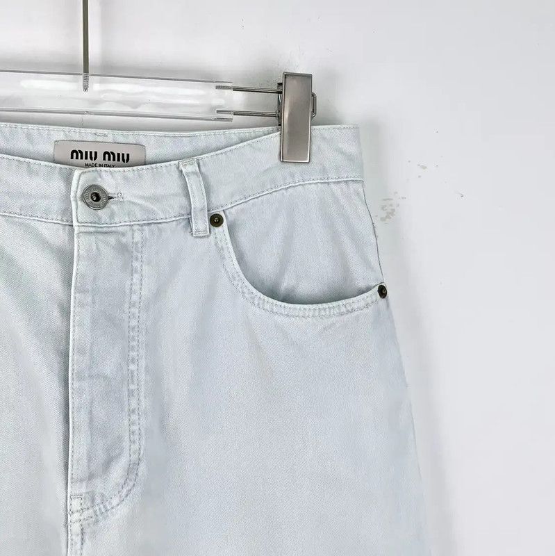 Miu Miu Miu Miu Light Blue Cotton Jeans for Women 0089 Size 28" / US 6 / IT 42 - 3 Thumbnail