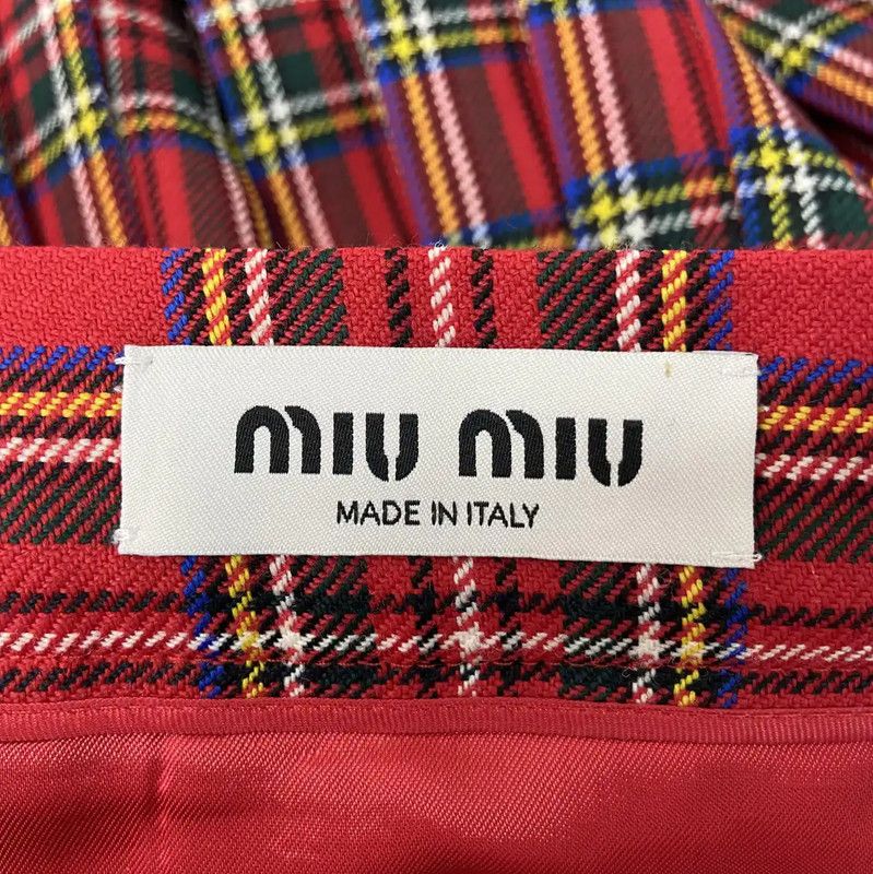 Miu Miu Miu Miu Red Plaid Wool Pleated Skirt 0089 Size 23" - 7 Thumbnail