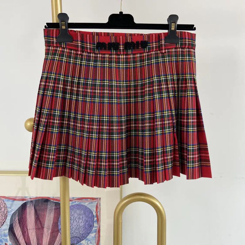 Miu Miu Miu Miu Red Plaid Wool Pleated Skirt 0089 Size 23" - 2 Thumbnail