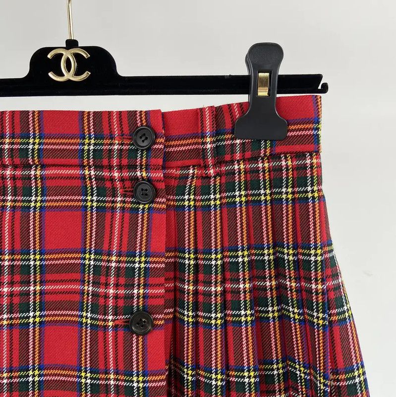 Miu Miu Miu Miu Red Plaid Wool Pleated Skirt 0089 Size 23" - 3 Thumbnail
