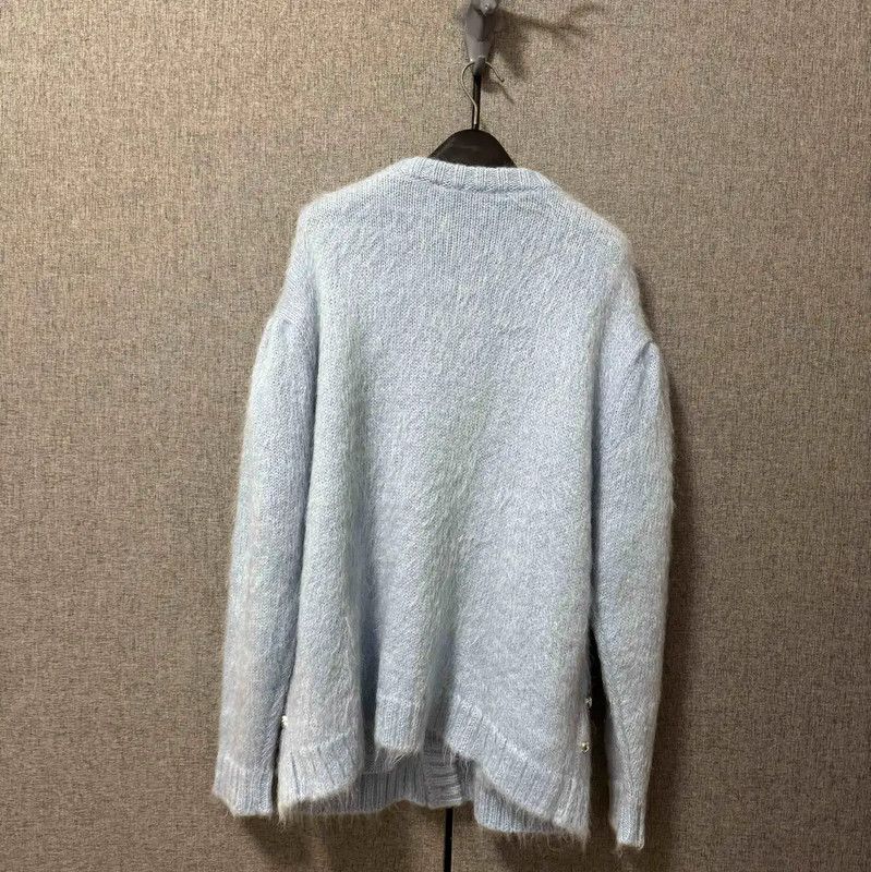Miu Miu Light Blue Mohair Logo Cardigan 0089