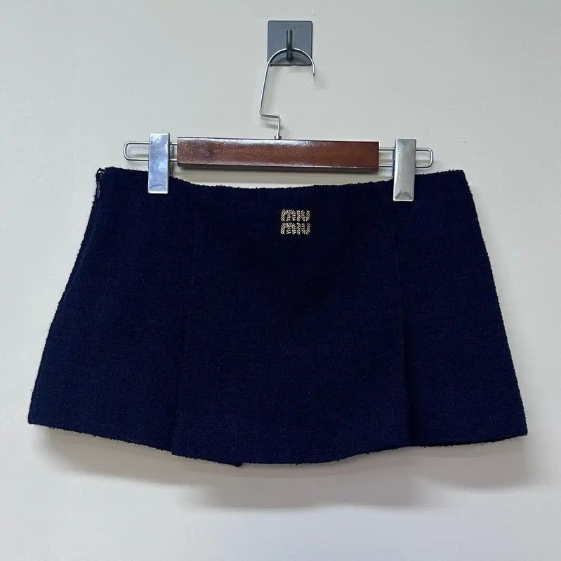 Miu Miu Miu Miu Navy Wool Mini Skirt 0089 Size 22" - 2 Thumbnail